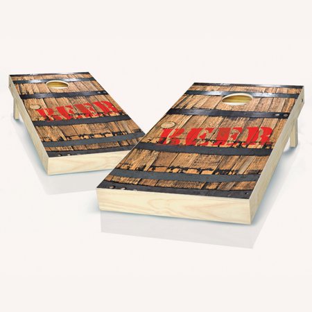 Skip's Garage Beer Barrel Solid Wood Cornhole Board Set