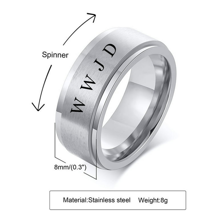 Stainless Steel Christ WWJD Spinner Ring What Would Jesus Do Rotatable Anxiety Stress Relieving Finger Ring for Women Men Christian Meditation