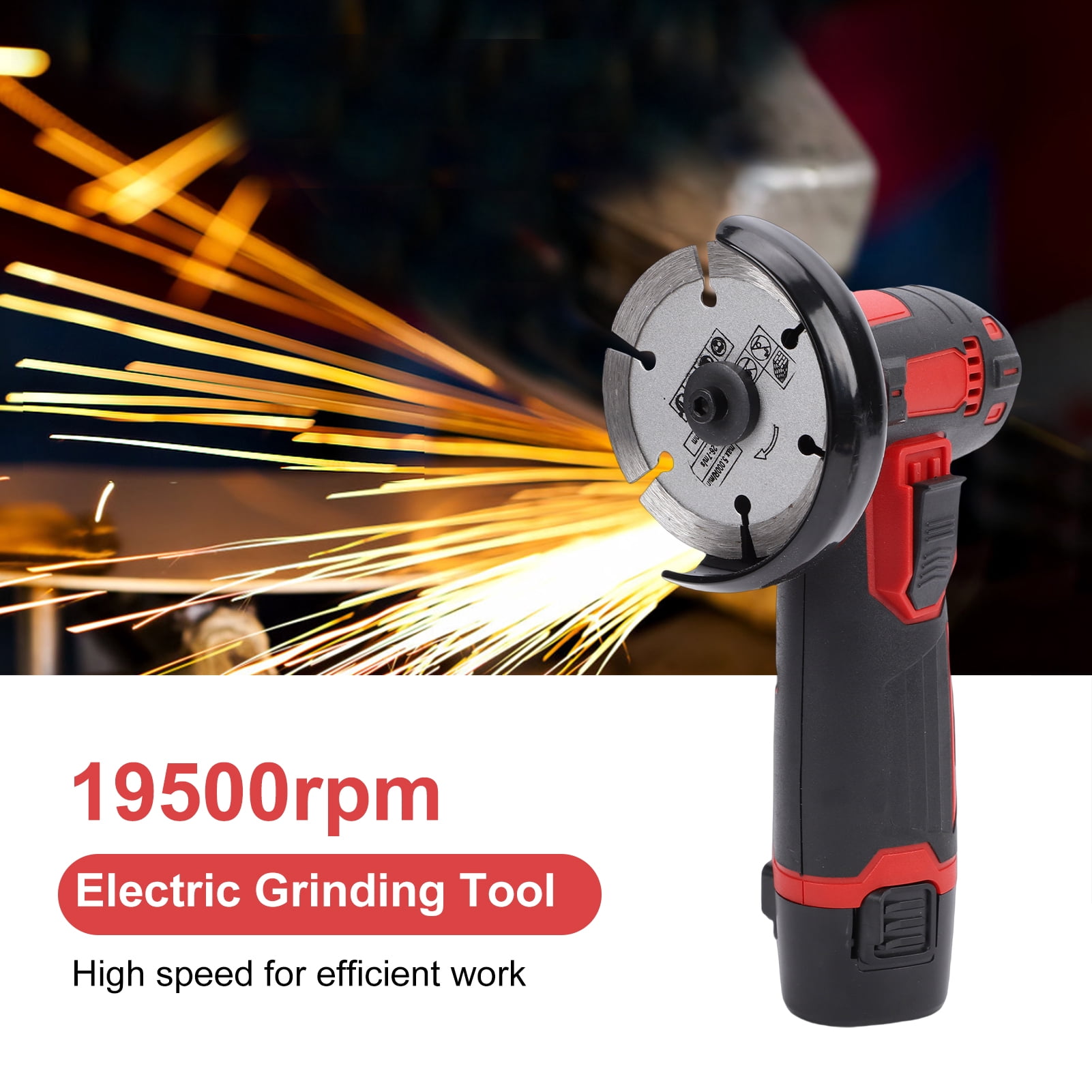 Mixfeer 12V Cordless Angle Grinder Kit, 19500rpm Mini Electric Angle Grinding Tool with 2pcs 1500mAh Batteries and 6-Cutting Discs for Cutting, Polishing, Grinding, Rust Removal