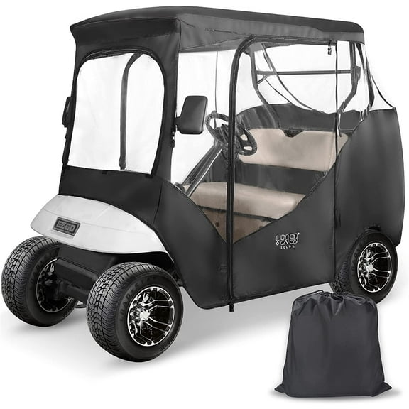 10L0L Golf Cart Cover for 2 Passenger EZGO TXT, 4-Sided Clear Window Golf Cart Enclosure, All Weather 420D Waterproof Sunproof Golf Cart Accessories-Black