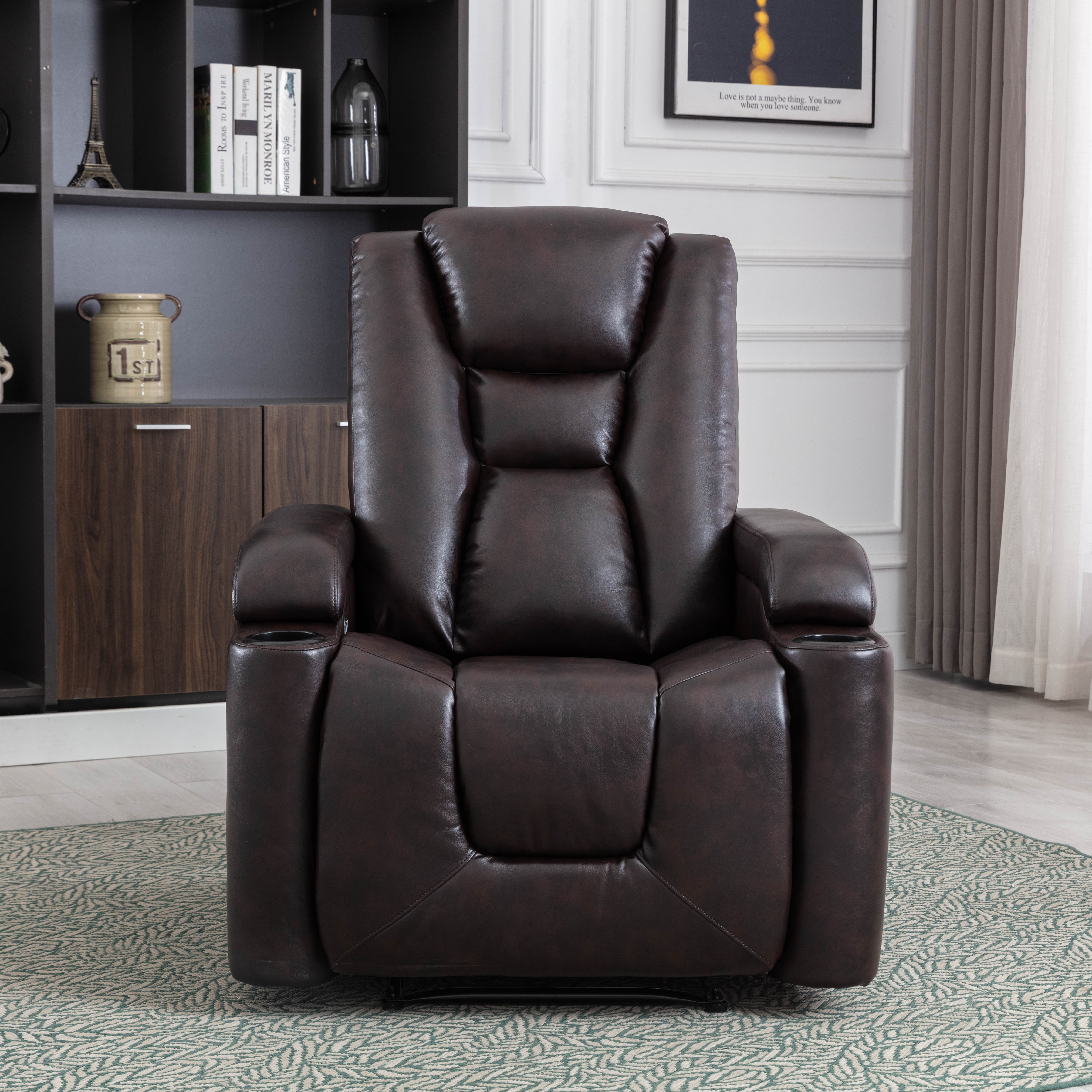 Power Recliner Chair Classic with Traditional Luxurious PU Leather