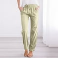 thumbnail image 2 of leijia Womens Casual Linen High Waist Pants Drawstring Loose Fit Summer Pants Trousers with Side Pockets, 2 of 5