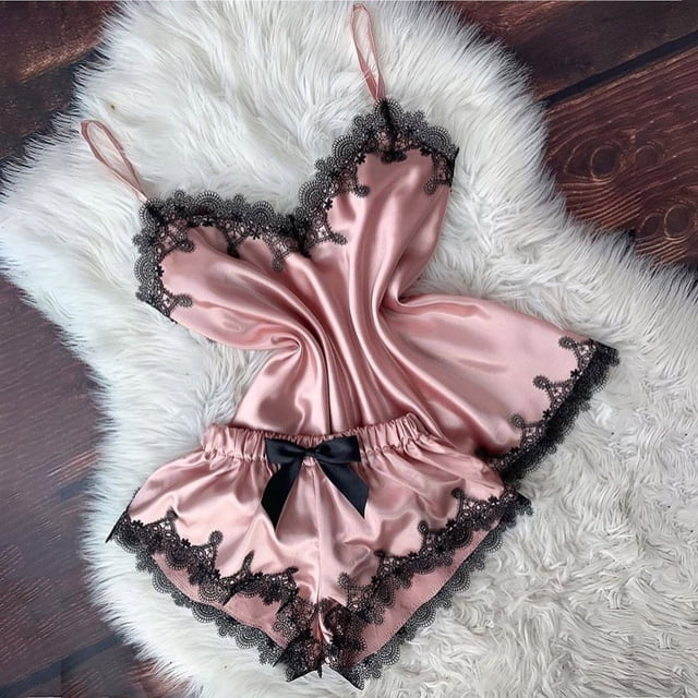 LSLJS Ensemble Deux Pièces pour Femmes en Dentelle Satinée, Camisole à Bretelles, Hauts, Shorts, Pyjama, Ensembles de Lingerie