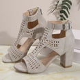 thumbnail image 4 of Gladiator Sandals for Women Open Toe High Block Heeled Summer Booties Breathable Cutout Ankle Strap Back Zipper Ankle Boots Light Gray Size 8.5, 4 of 7