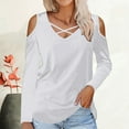 thumbnail image 2 of Diufon Long Sleeve Womens Tops Fall Casual Solid Color Tunics V Neck off Shoulder Blouses, 2 of 4