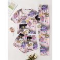 thumbnail image 2 of Conjunto De Pijama Con Estampado De Grafiti De Dibujos Animados, Camiseta De Manga Corta Con Cuello Redondo, Pantalones Cortos Y Pantalones De Salón, Ropa De Dormir Y Ropa De Salón Para Mujer, 2 of 4