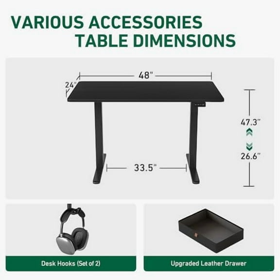 FEZIBO 48 x 24 Inches Standing Desk with Drawer, Adjustable Height Electric Stand up Desk with Storage, Sit Stand Home Office Desk, Ergonomic Computer Desk, Black