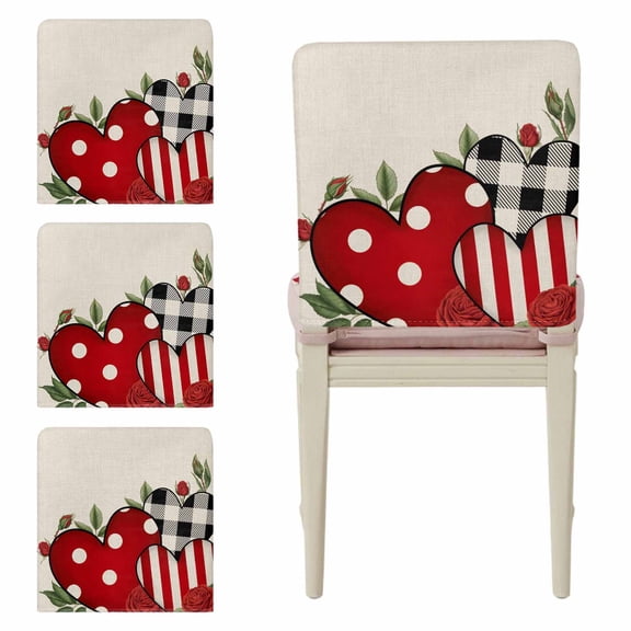 Roses Love Heat Chair Back Covers Set of 8, Valentine's Day Romance Pink Rustic Stretch Dining Chair Back Slipcovers Removable Seat Cover for Kitchen Restaurant Hotel Cafe