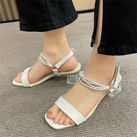 

Christmas Womens Shoes Summer Casual Fashion Pearl Hook Loop Fish Mouth High Heel Sandals