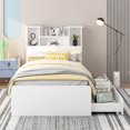 thumbnail image 2 of Bellemave Twin Bed with Storage Headboard and 2 Drawers, Solid Wood Twin Size Platform Bed Frame with LED Light for Teens Adults (White), 2 of 9