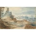 thumbnail image 2 of School of Pieter Brueghel the Elder 24x16 Gold Ornate Framed and Double Matted Museum Art Print Titled - Castle on the Seashore (17th Century), 2 of 4