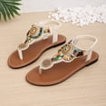 thumbnail image 4 of Xucatan Women's Bohemian Beaded Sandals, Colorful Ethnic Pattern Flat Thong Shoes with Ankle Strap, Faux Leather Casual Summer Beach Footwear, Versatile Design for Spring Outdoor Gift, 4 of 9