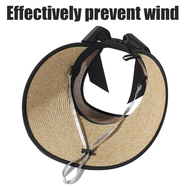 Pare-soleil Pliable en Paille pour Femmes Protection Solaire à Large Bord  Bowknot Chapeau de Soleil Vide Top Respirant Chapeau de Plage d'Été