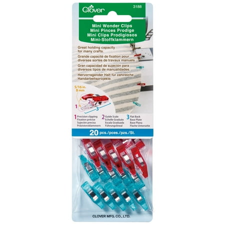 UPC: 0051221731884 | Clover Mini Wonder Clips (20 Pcs. Red & Blue) Size 5/16