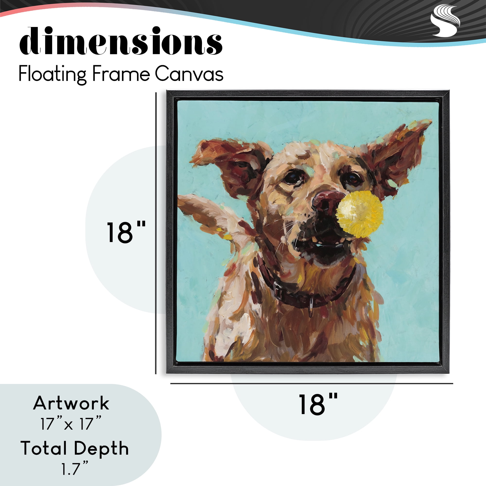 Dog Playing with Ball Black Framed Floater Canvas Wall Art, design by Studio Bautista