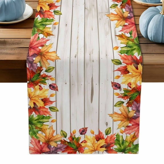 ERUNPONLY Maple Leaves Thanksgiving Table Runner - 72 Inch Long Fall Botanical Autumn Leaves Cotton and Linen Blended Dress Scarves Farmhouse Table Runner for Kitchen Dining, Coffee Table, 16" x 72"