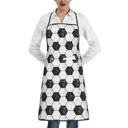 

Qekee Soccer Print Adjustable Bib Apron Resistant with Pocket Cooking Kitchen Aprons for Women Men Server Chef Apron