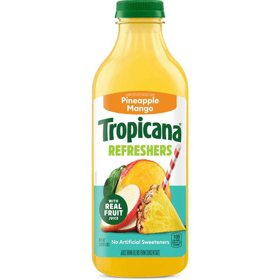 Tropicana Refreshers Pineapple Mango Juice with Real Fruit Juice, 46 fl oz Bottle