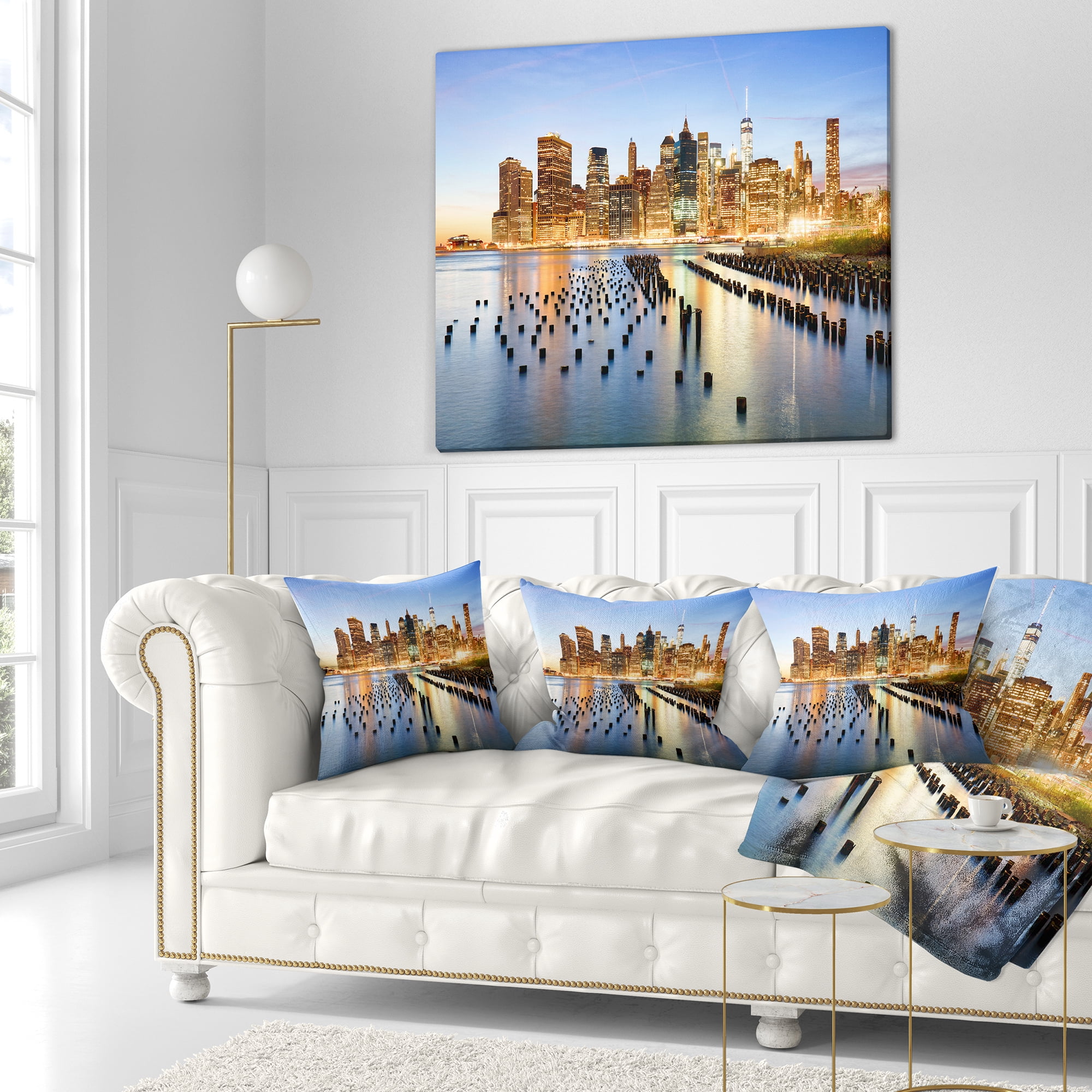 Designart New York Skyline with Skyscrapers - Cityscape Throw Pillow - 18x18