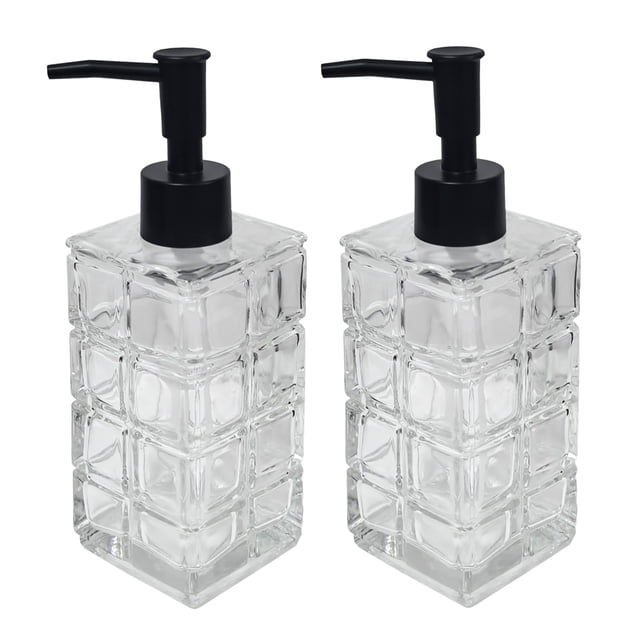 Dispensador de jabón YYTSGG de vidrio transparente de 320 ml con bomba negra, paquete de 2