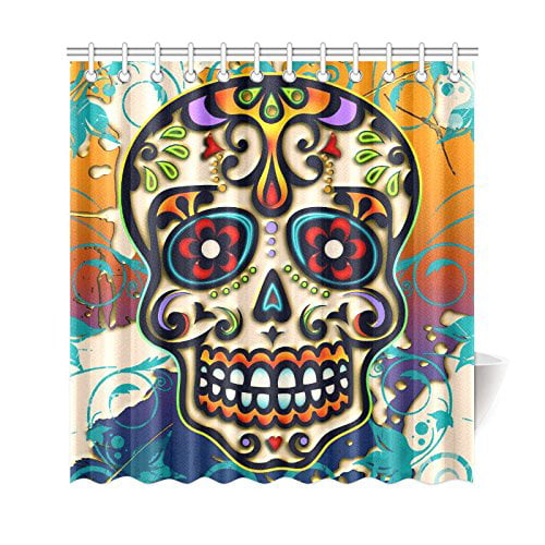 Dia de Los Muertos Sugar Skull Bathroom Fabric Shower Curtain Set Waterproof New