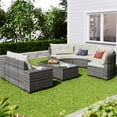 thumbnail image 4 of Harper & Bright Designs 8 Pieces Outdoor Rattan Round Sofa Set, Half-Moon Sectional All Weather, Curved w/Rectangular Coffee Table, Wicker Water-Resistant & UV Protected for Backyard, Beige Cushion, 4 of 14