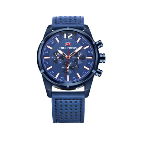 Mens Quartz Watch Blue Dial Leather Strap 6 Hands Date Exquisite Design for Friends Lovers Best Holiday Gift (Best Design Watches 2019)