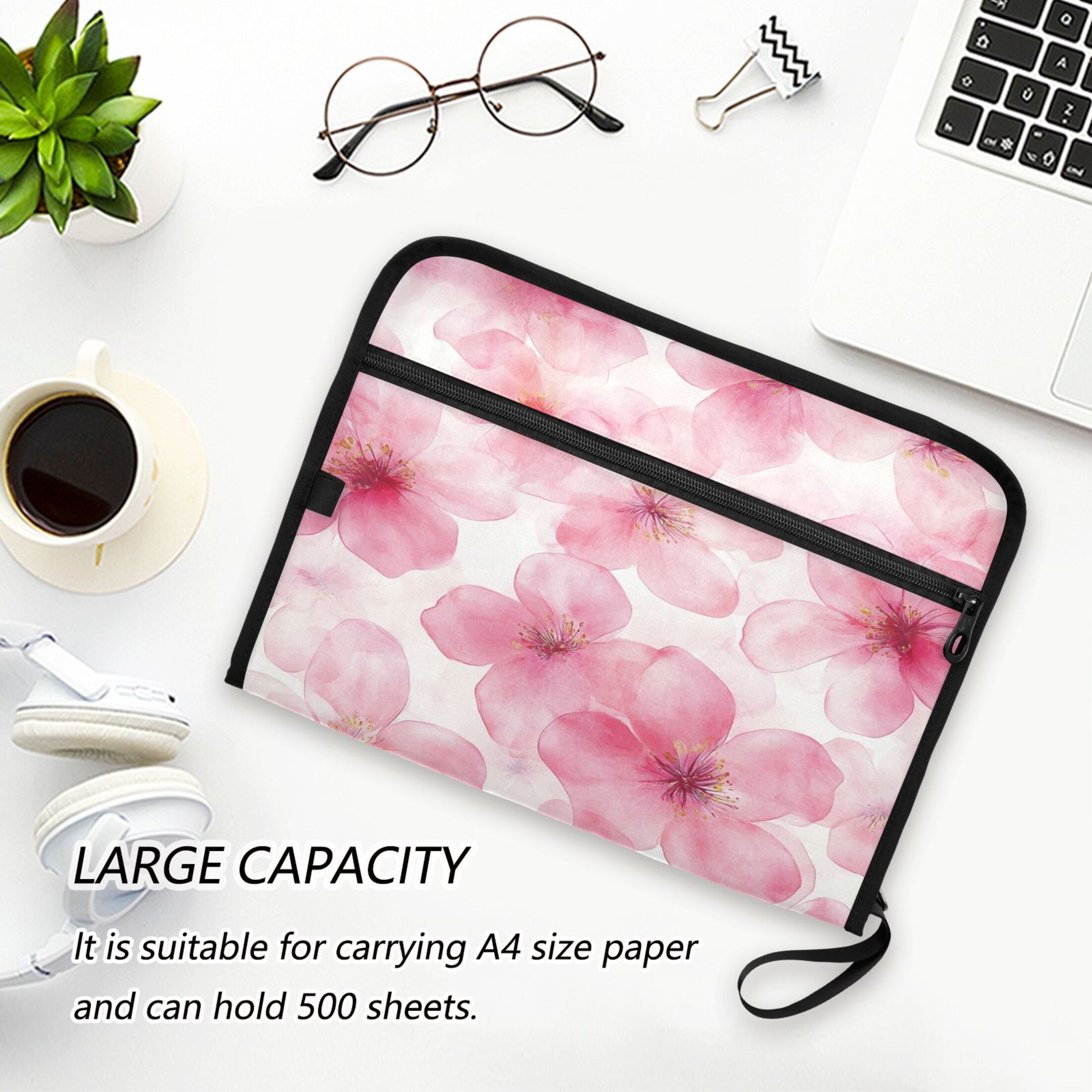 Organ Folder 14.2 x 0.8 x 10.6 Inches 13 Separate Pockets A4 Size Documents Folder A Sort Storage File Manager For The Home Office Beautiful Pink Flower