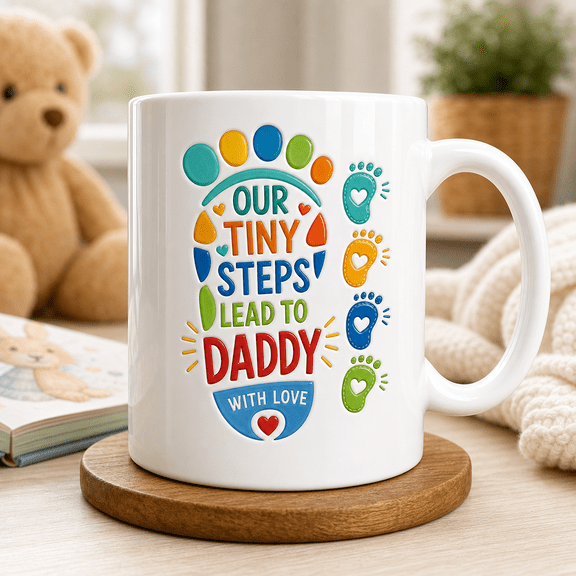 Personalized Fathers Day Mug Custom Our Tiny Steps Lead To Daddy Gift for New Dad
