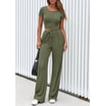 thumbnail image 4 of PRETTYGARDEN Womens 2 Piece Outfits Summer Ribbed Knit Button Short Sleeve Tops Casual Wide Leg Pants Lounge Sets, 4 of 8