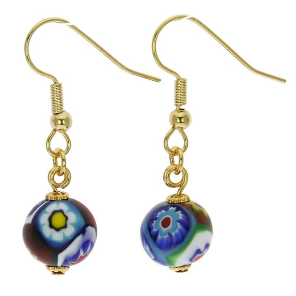 GlassOfVenice Murano Glass Mosaic Millefiori Ball Earrings - Gold