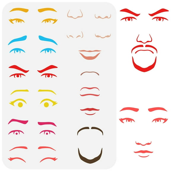 1pc Facial Features Stencils 11.7x8.3 inch Emotions Sorrows and Joys Stencil Plastic Eyes Eyebrows Mouth Nose Patterns Template Reusable DIY Art and Craft Stencils for Drawing Decor