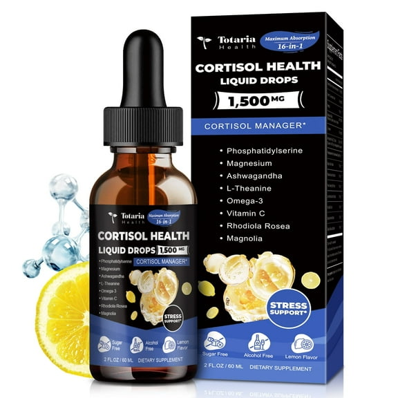 Totaria Cortisol Supplement Liquid Drops - Hormone Balance for Women & Men, Mood, Focus & Sleep Support, Vegan, 2 FL.OZ