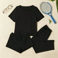 thumbnail image 3 of Posijego Womens 3 Piece Pajama Sets Short Sleeve Tops Shorts Matching Pants Sleepwear Loungewear Outfits, 3 of 9