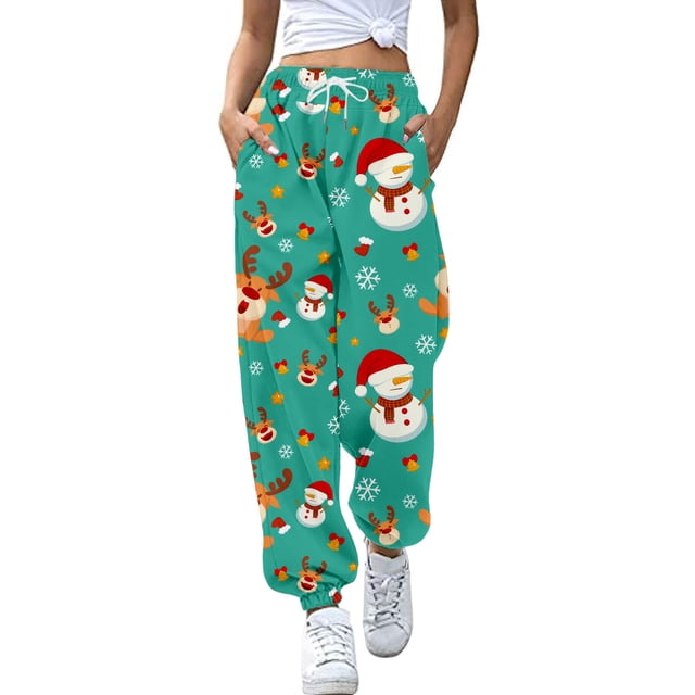 Gibobby pantalones deportivos Mujer Otoño e Invierno Casual moda Navidad divertido impreso cintura elástica pantalones deportivos pantalones casuales (Glauco, L)