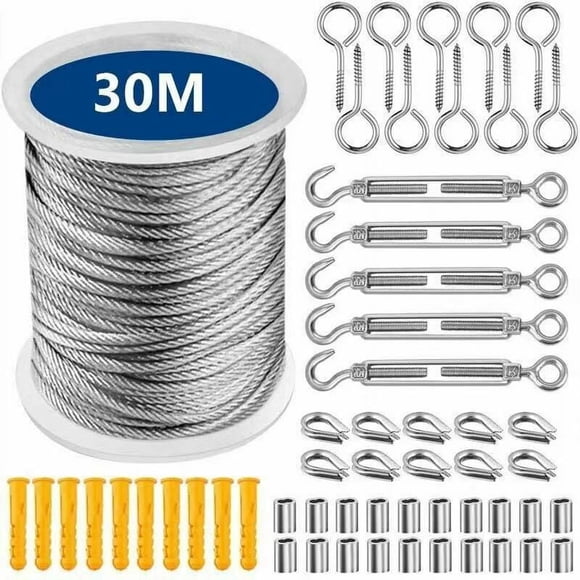 Diy Hanging Kit, 30M 304 Stainless Steel Cable With Adjustable Tension Tools, Easy Installation String Light Suspension System For Outdoor Decorative Hanging Lamps And Patio Lights