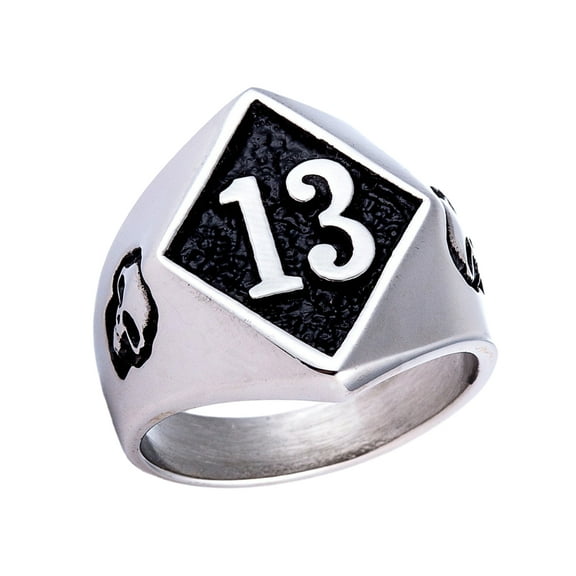 ZMY Home Stainless Steel Signet Ring - Motorcycle Design with Number 13 and Skulls - Biker Statement Jewelry for Men (11)