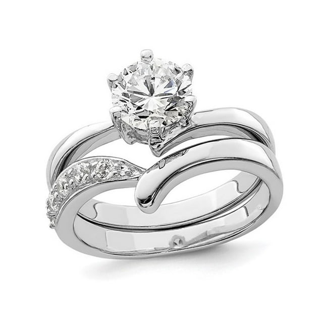 Sterling Silver Engagement Bridal Wedding Ring Set with Cubic Zirconia (CZ) (CZ)