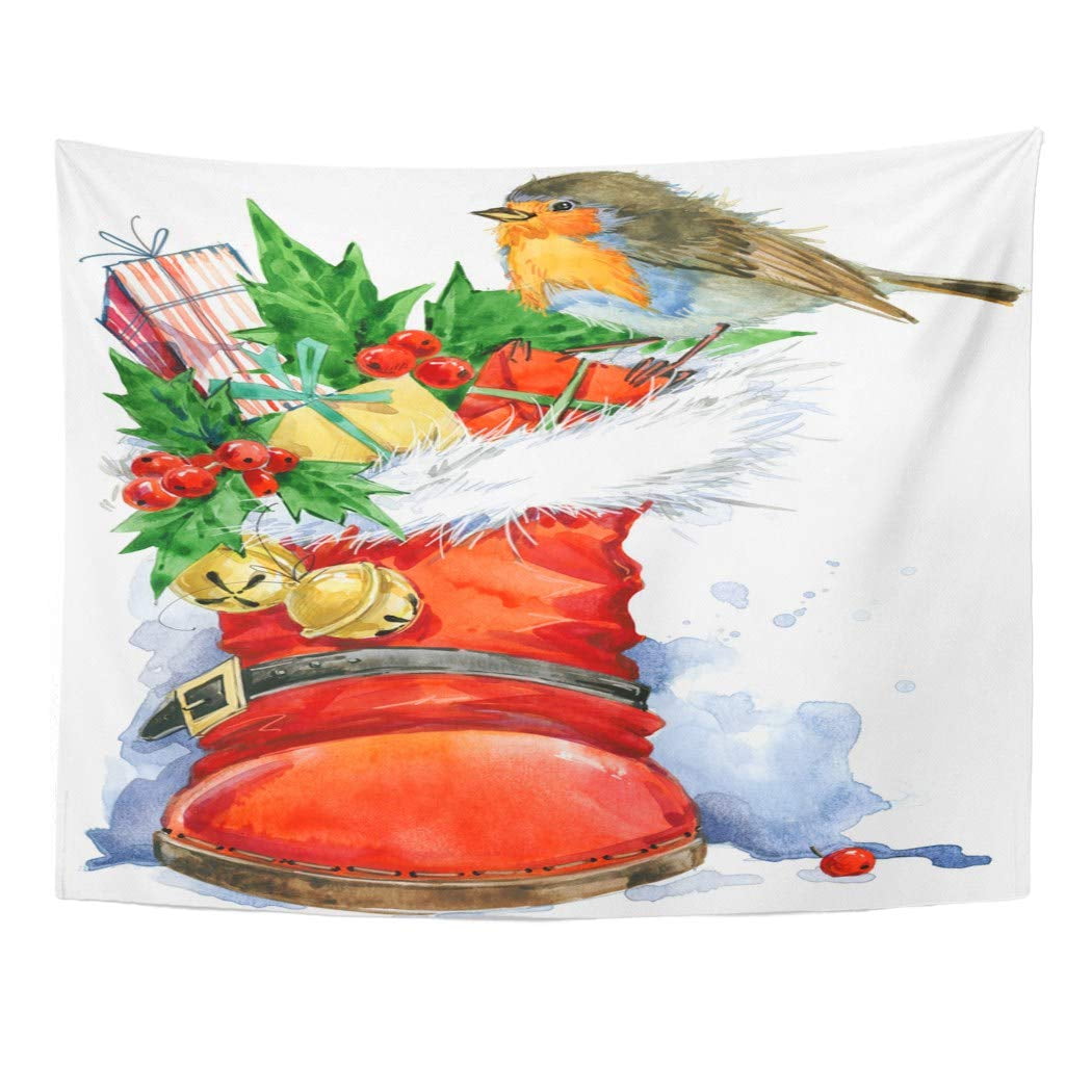 ZEALGNED Red Robin Christmas Bird Watercolor New Year Winter Holidays Painting Tree Wall Art