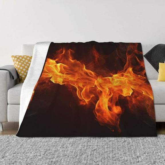 Rateoe Fiery Orange Flames Energy Pattern Flannel Throw Blanket, Ultra-soft Blanket for Bed, Couch, Car, Hypoallergenic Anti-pilling blanket-