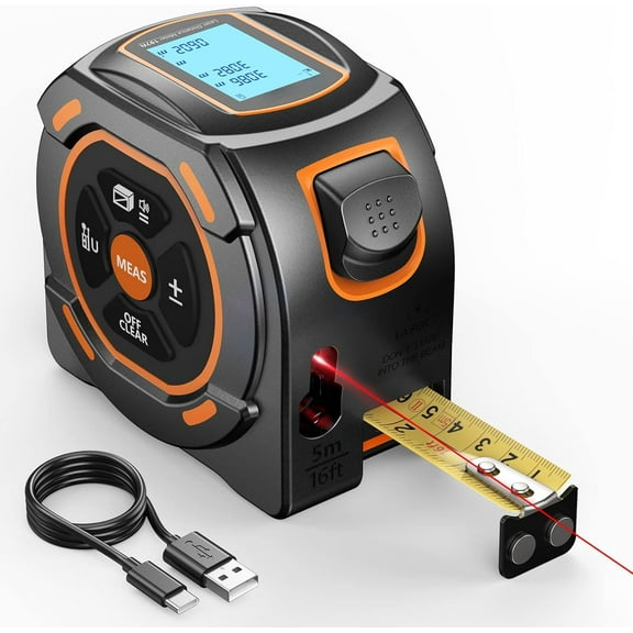Laser Tape Measure 197Ft Laser Measurement & 16Ft Manual Measuring Digital Tape Measure Support to Pythagorean Mode, Area, Volume, Ft/Ft in/in/M Unit Distance Meter for Woodworker Tool