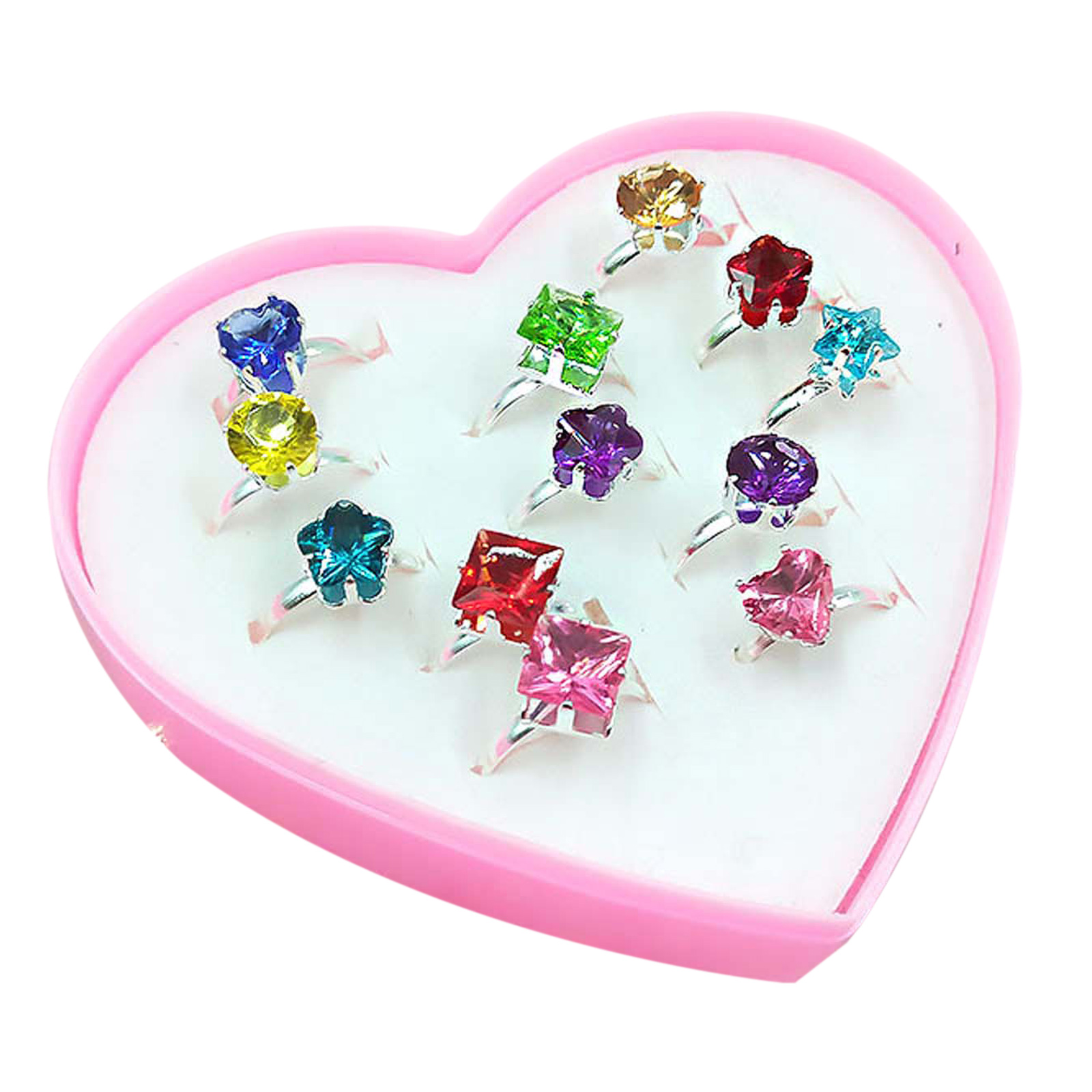 12//36 Pcs//box Adjustable Alloy Baby Girl Rings with Heart Shaped Showcase