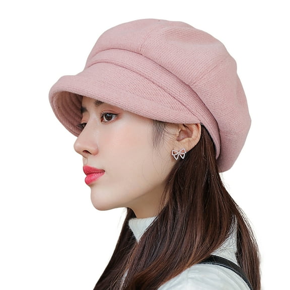 Women Beret Retro Thick Solid Color Casual Curled Edge Keep Warm Elegant Short Brim Octagonal Cap for Daily Wear