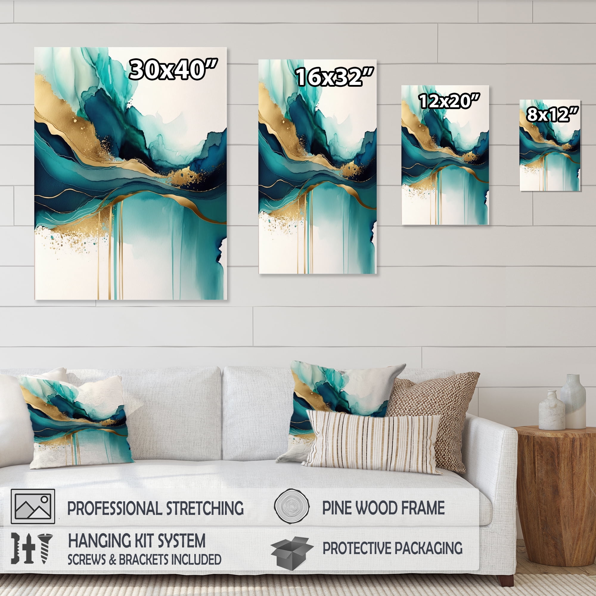 Designart Teal And Gold Abstract Expression II Canvas Wall Art