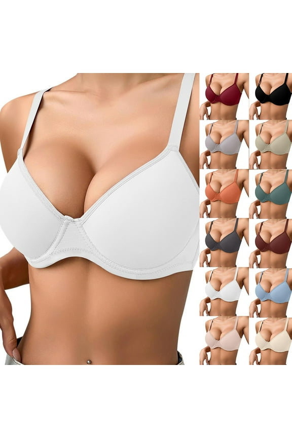 Txenfivo Push Up Bras for Women Full Coverage Plunge Underwire T-Shirt Bra Padded Push Up Bra for Everyday Comfort, 32B-40C