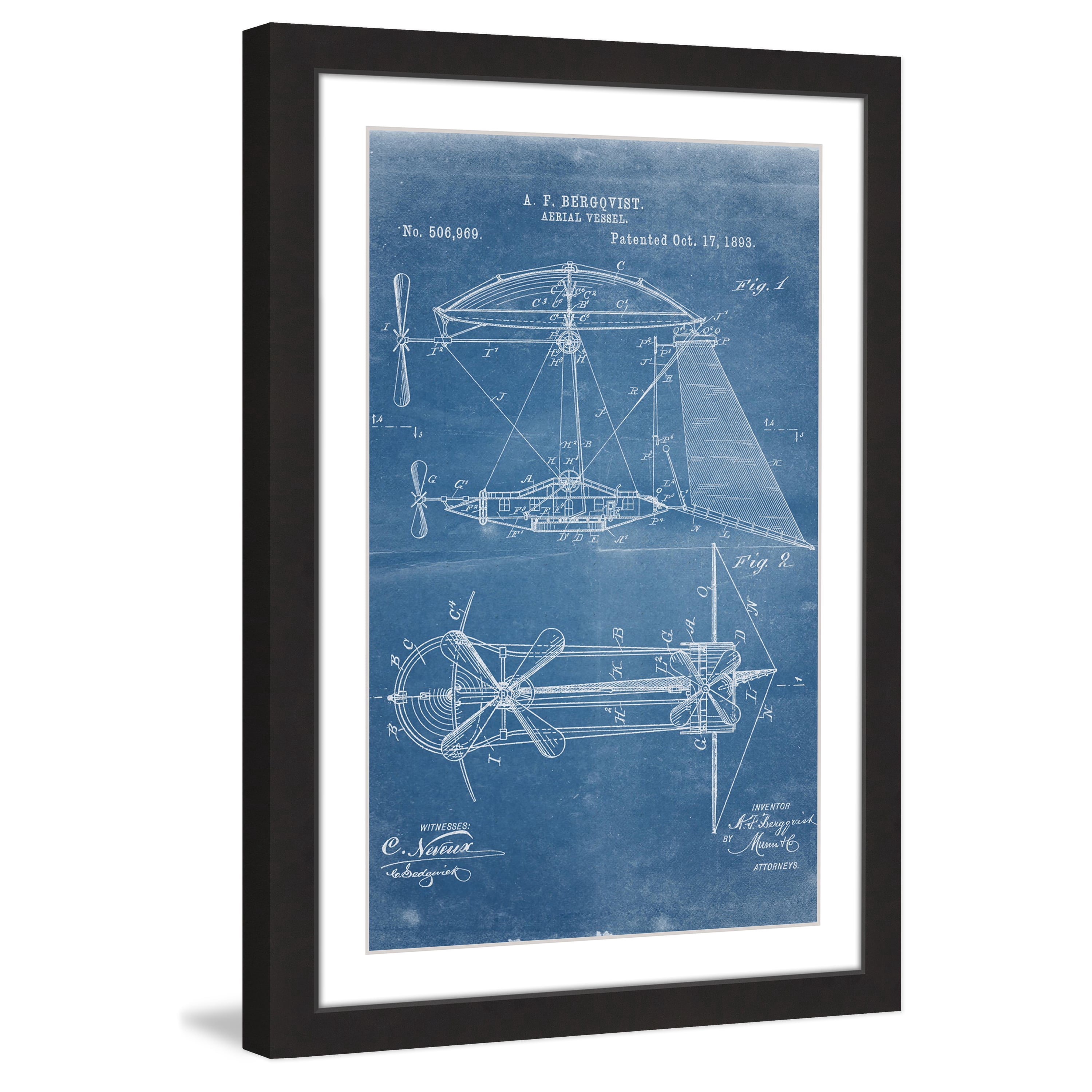 "Aerial Vessel 1893 Blueprint" Framed Painting Print