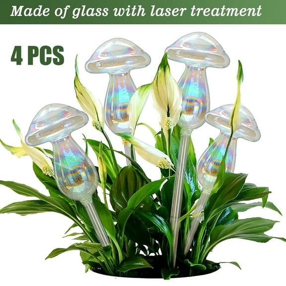 4pcs Colorful Mushroom Shape Glass Plant Watering Globes Self Watering Spikes