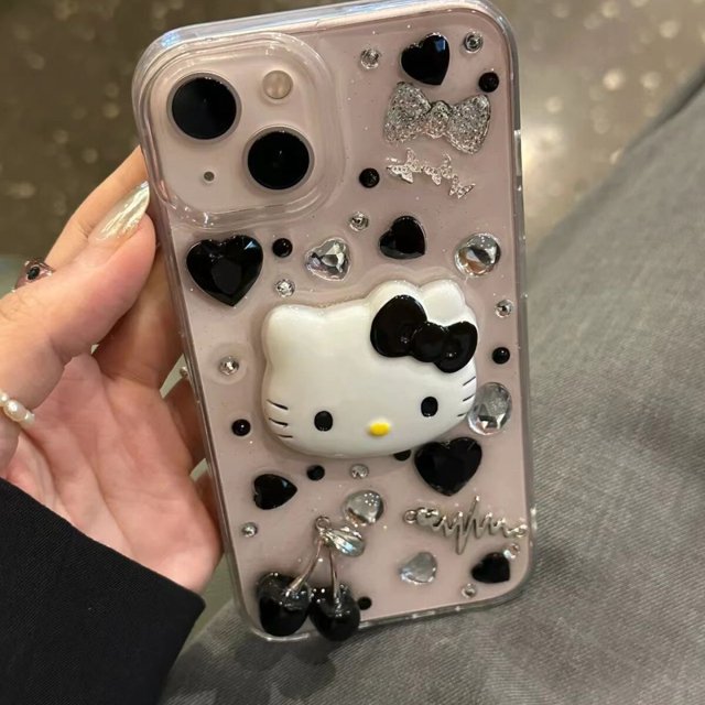 Sanrio-funda de teléfono 3D Hello Kitty para IPhone, carcasa trasera transparente Y2k, regalo para niña, 14, 13, 12, 11 Pro Max, Mini, X, XR, XS MAX, 7, 8Plus Fivean unisex