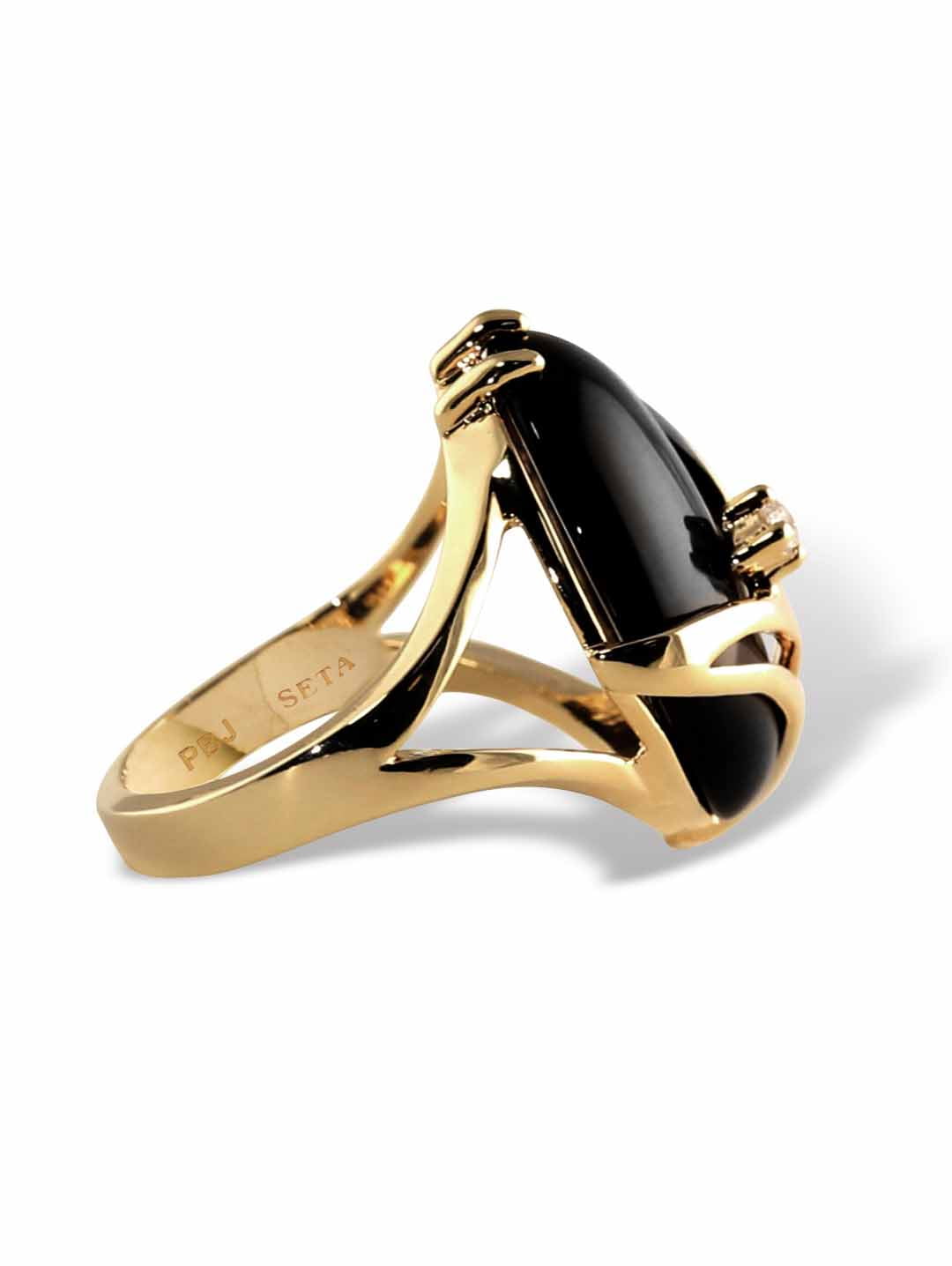 PalmBeach Jewelry Oval-Shaped Onyx and Crystal Accent Cocktail Ring in Gold-Plated or Platinum-Plated