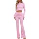 thumbnail image 1 of Conjuntos de lounge para mujeres INSPIRE CHIC, top corto de manga larga, pantalones de campana con pliegue, pijama casual de 2 piezas, XS, rosa, 1 of 6